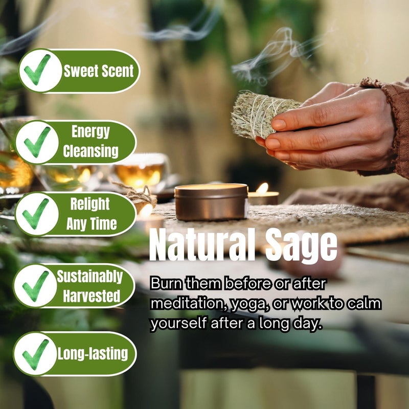Ancientveda Ancient VEDA 4" Blue Sage Smudge Sticks 3-Pack | Organic, Hand-Tied for Cleansing, Yoga & Meditation | Floral Ambiance, Remove Negative Energy | Starter Guide - Image 3